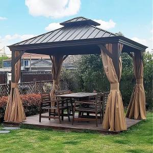 China Aluminium Gazebo with Side Panels Hardtop Gazebo with Steel Roof Light Grey wholesale
