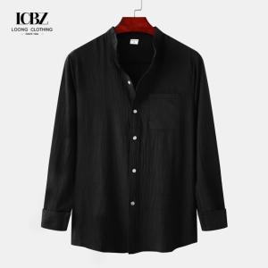 China Advantageous Breathable Material Men's Orange Cotton Linen Shirt for Warm Weather wholesale