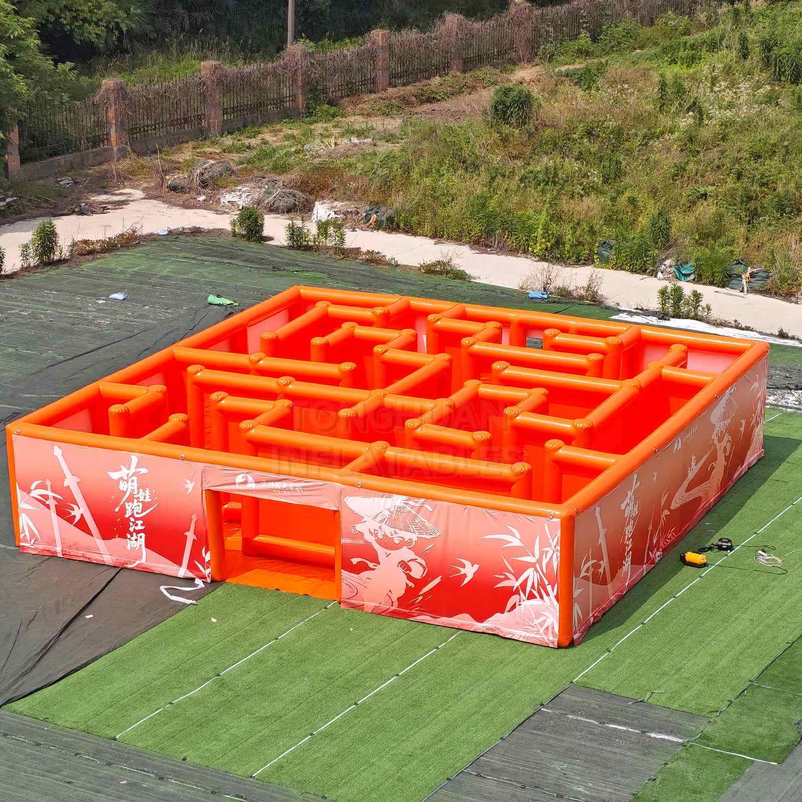 Commercial Red Inflatable Maze with High Walls Multiple Routes and Custom Printed Panels for Events Team Games and Amusement Parks