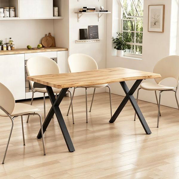 Minimalist Style Rectangle Live Edge Dining Table Metal Base Dining Room Furniture Wooden Modern Dining Table Set 6 Seater