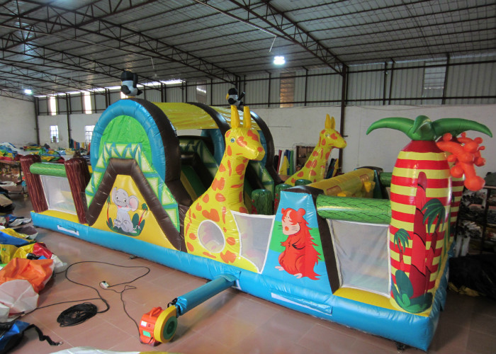 Small Forests Theme Inflatable Obstacle Courses Colourful Digital Printing 10 X 3.8m