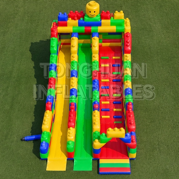 Building Block Theme Inflatable Dual Lane Slide for Parks Schools Events and Commercial Rental Business
