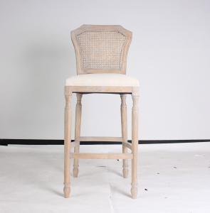 China Wholesale event odd country style bar stool chair rattan back antique bar stools wooden carved with linen fabric barstoo wholesale