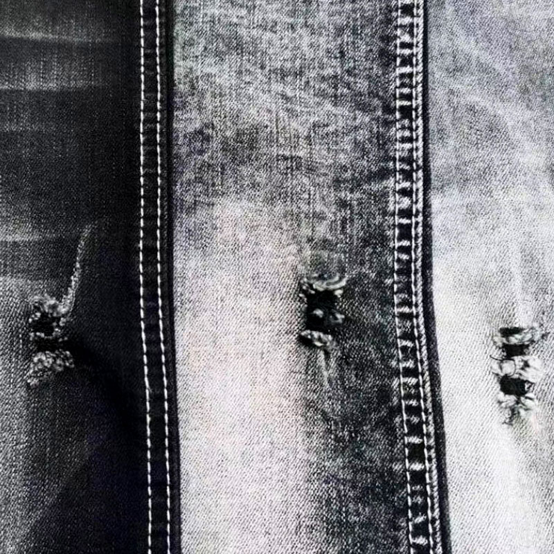 Vintage Hole Ripped Washed Cotton Polyester Spandex Denim Fabric