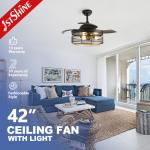 Retractable Blades Industrial Ceiling Fan , Vintage Cage Chandelier Ceiling Fan
