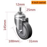 Medium Duty 4 Inch Industrial Casters , 100mm Swivel Castor Wheels With Brakes