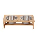 Rectangle Elevated Bamboo Dog Feeder Cat Food Bowls For Small Animals