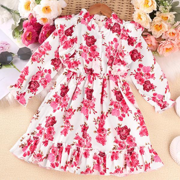 Spring Children'S Clothing Girls New Floral Long Sleeve Princess Dress For