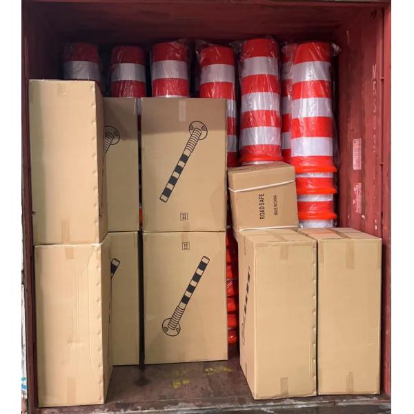 Traffic road orange barrier Uruguay Safety Warning Reflective with flashing yellow light Drum Barrel