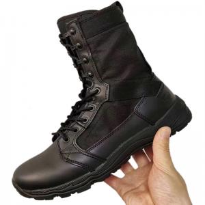 China Black Lace Up Combat Military Leather Boots Light Breathable Non Slip on sale