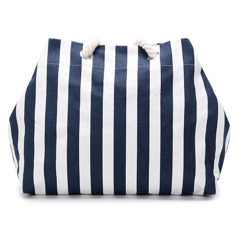 Navy Stripe Canvas Pool Bag , Black Personalised Canvas Beach Bag Nautical
