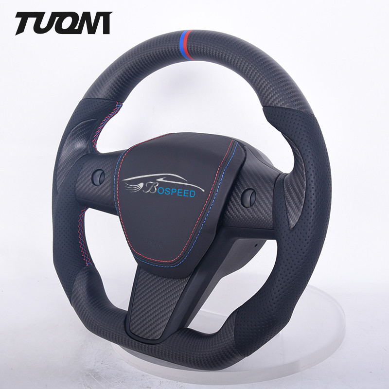 Black Tesla Carbon Fiber Steering Wheel High Heat Resistance Durability