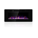 Black 50 Inch Wall Mounted Electric Fireplace 9 Colors Flame and Indoor Heater