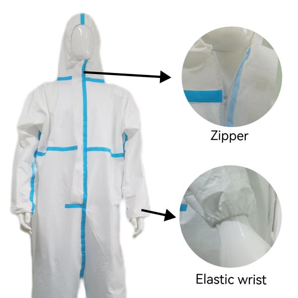 Male Protective Suit with Tape CE Certified Disposable PP PE Hooded Coveralls in
