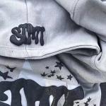 Puff Print Jacket Fleece Cotton Cropped Cut Edge Raw Hem Puff Printing Hoodie