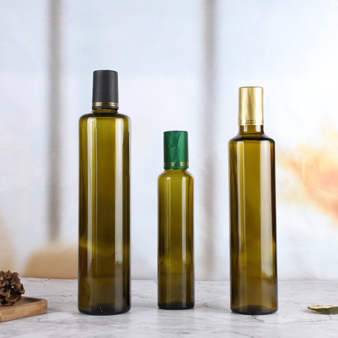 Clear Glass Lid Square Dark Green Glass Bottle for Olive Oil 250ml 500ml 750ml 1000ml