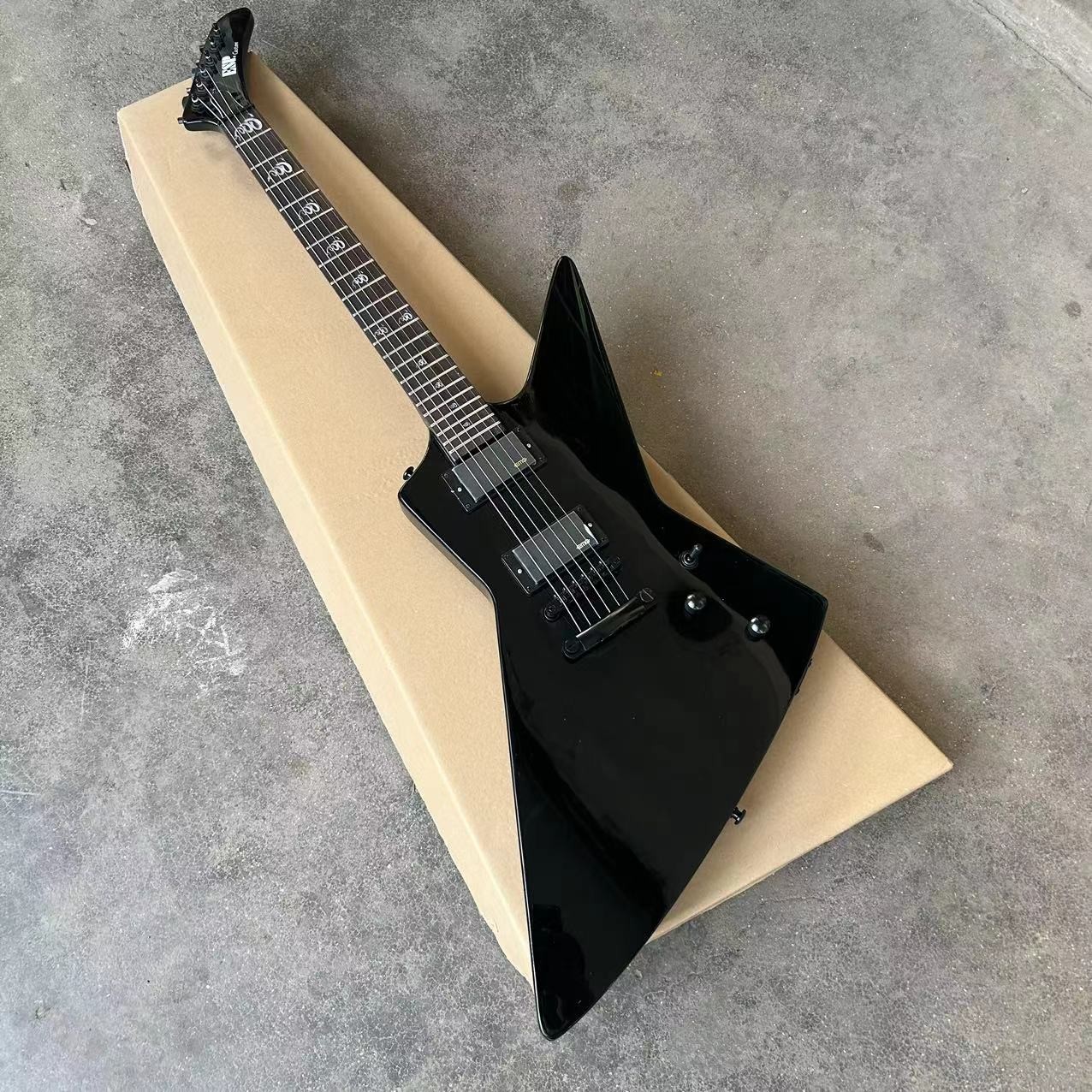 Custom special shape body ESP style electric guitar in black color glossing finish