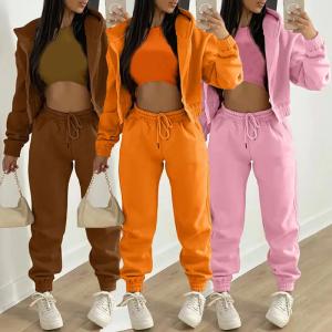 China Cropped Pullover Ladies Sweat Suits Jogging Suits For Women Solid Pattern wholesale