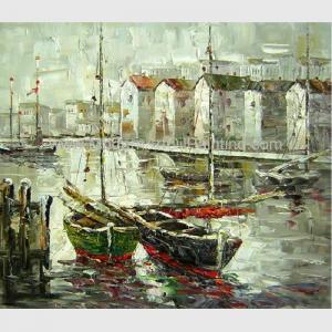 China Bright Hand Painted Boats Oil Painting At Low Tide , Modern Abstract Canvas Art wholesale