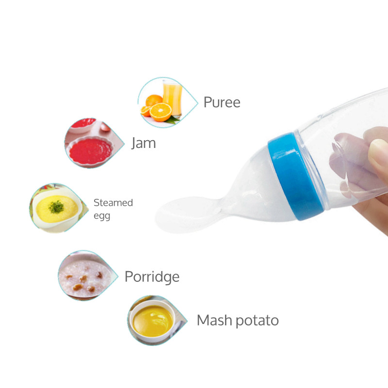 Solid Fresh Baby Bottle With Spoon , Baby Squeeze Feeder For 4 Months