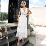 Embroidered Long Sleeve Lace Maxi Dress Plain Pattern For Wedding
