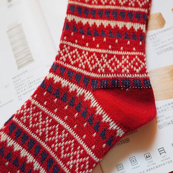 Ethnic style christmas tree patterned design cozy cotton dress socks for