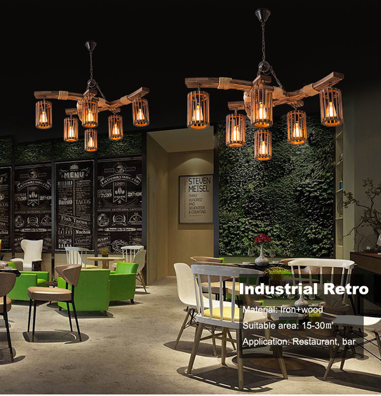 Industrial Vintage American Boat Wooden Chandelier Hot Pot Shop Restaurant Bar Wooden Glass Lamp(WH-VP-238)