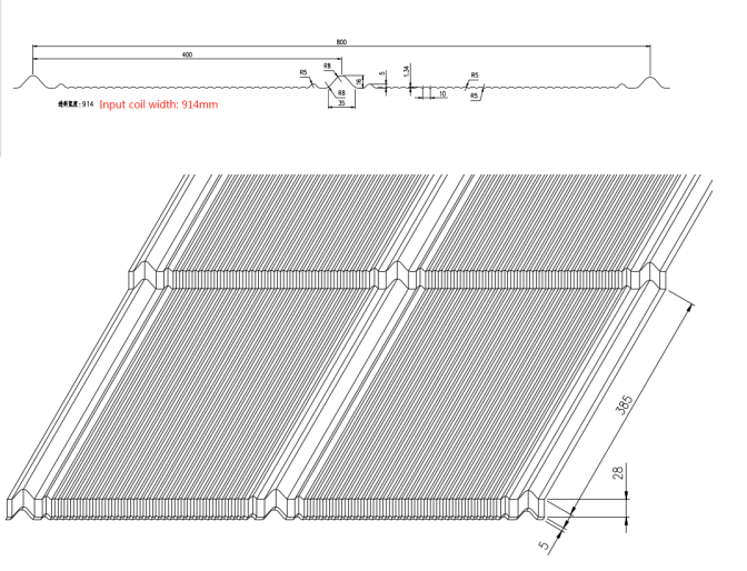 Drawing profile of step tile machine