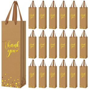 China Custom Printed Kraft Paper Wine Bottle Gift Shopping Bag with Hand Length Handle wholesale