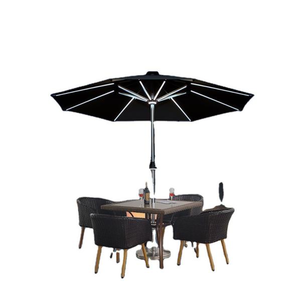 General European Style Solar Energy USB Rechargeable Steel Patio Umbrella with 3