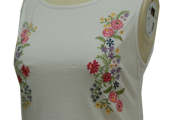 Cotton Jersey Embroidery Ladies Tank Tops Crew Neck Camisole OEM / ODM