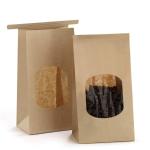 Stand Up Kraft Paper Bag With Clear Window For Coffee Bean Luxury Packaging
