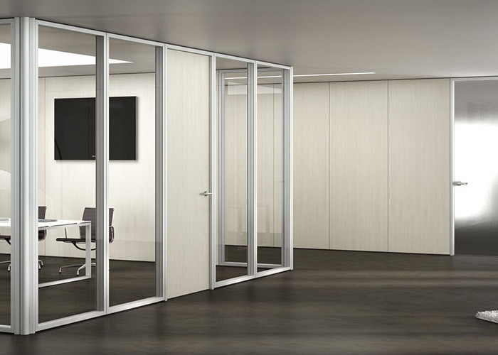 Black Framed Glass Partition Wall With Melamine Door Glass Door 108mm Frame 5+5mm Glass Double Glass Easy Assemble