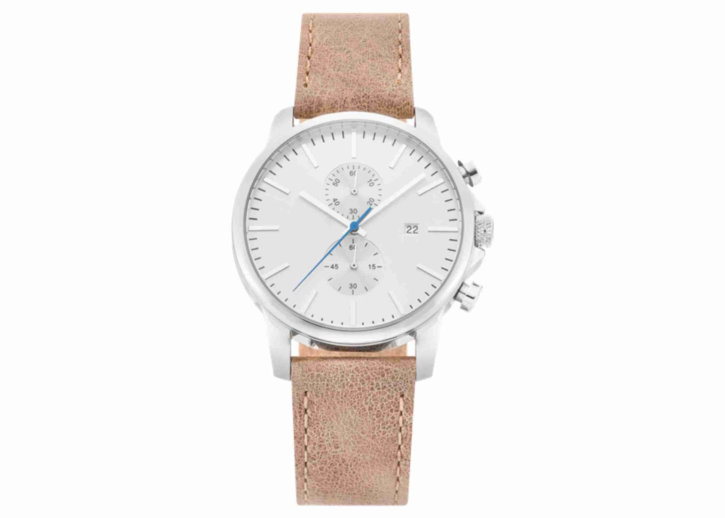 Stainless steel chronograph watches men wrist montre homme genuine leather band