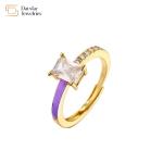 18k Gold Plated Square Diamond Rings Jewelry Adjustable Colorful Enamel Zircon