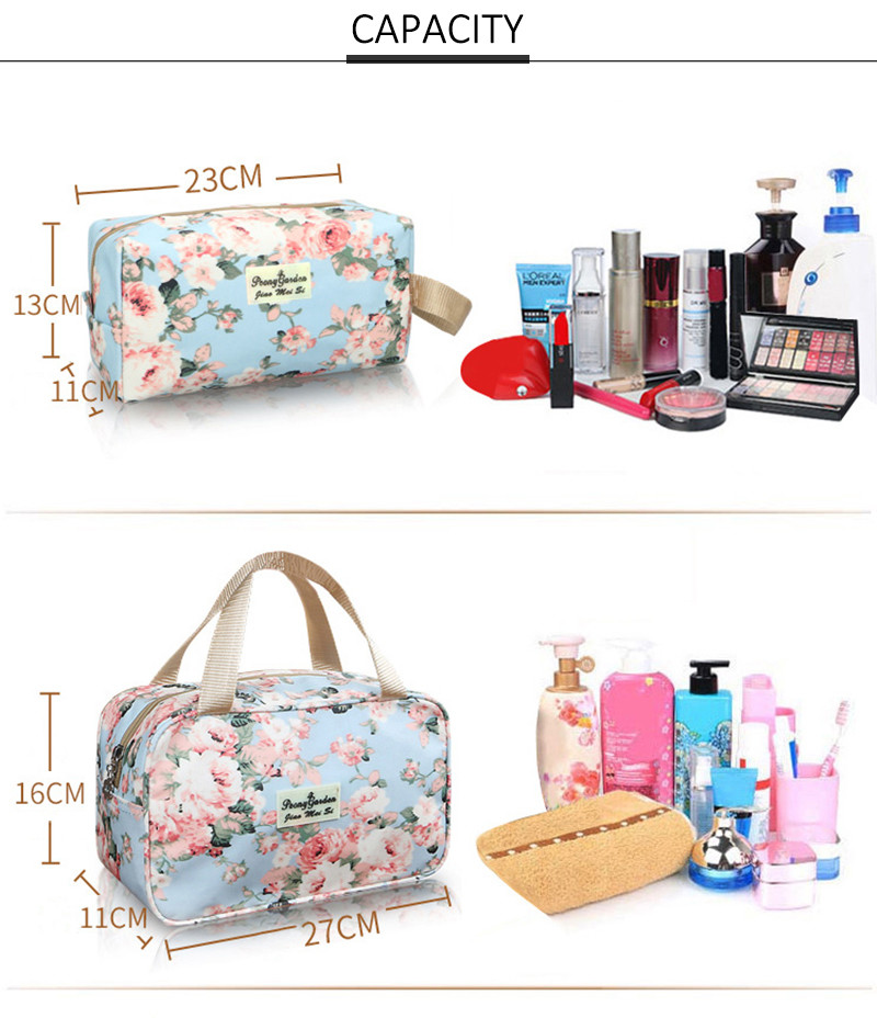 Flower Design Polyester Cosmetic Makeup Bag Set
