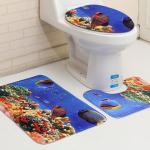 Three Piece Bathroom Mat Toilet Carpet Set 3D Dolphin Printed