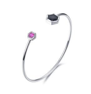 China Geometry 925 Sterling Silver Bangles Bracelet Round Cubic Zirconia wholesale
