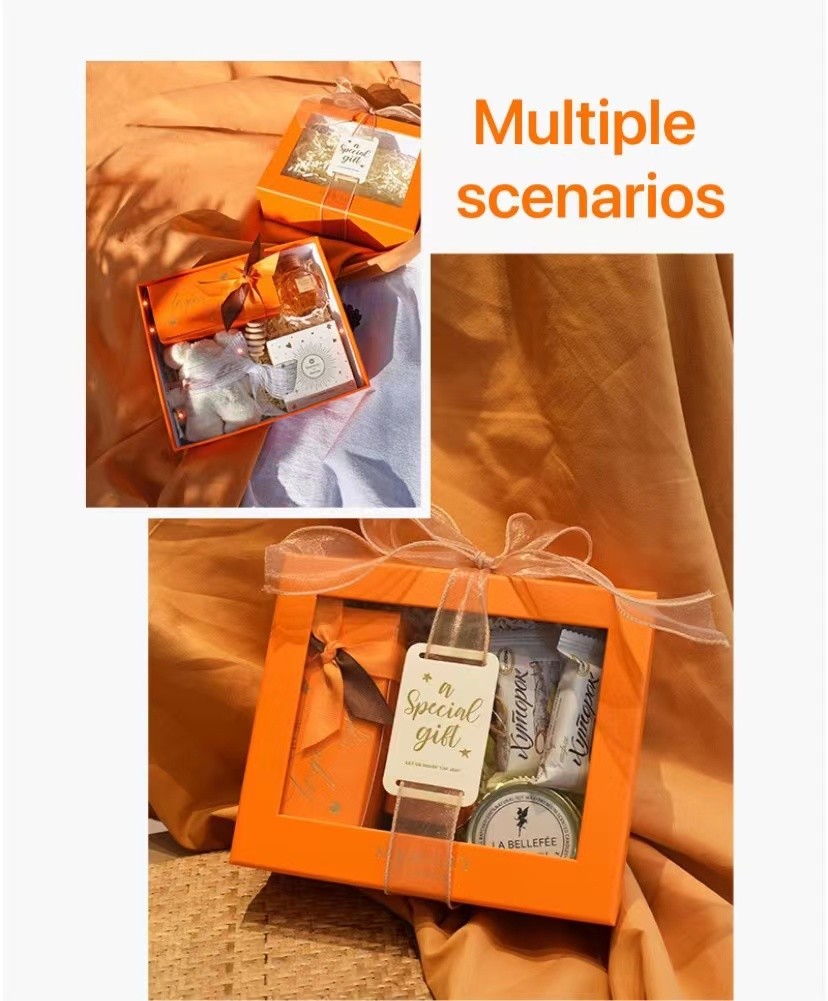 20cm*7cm*17cm Orange Coated Holiday Gift Boxes With Transparent Windows