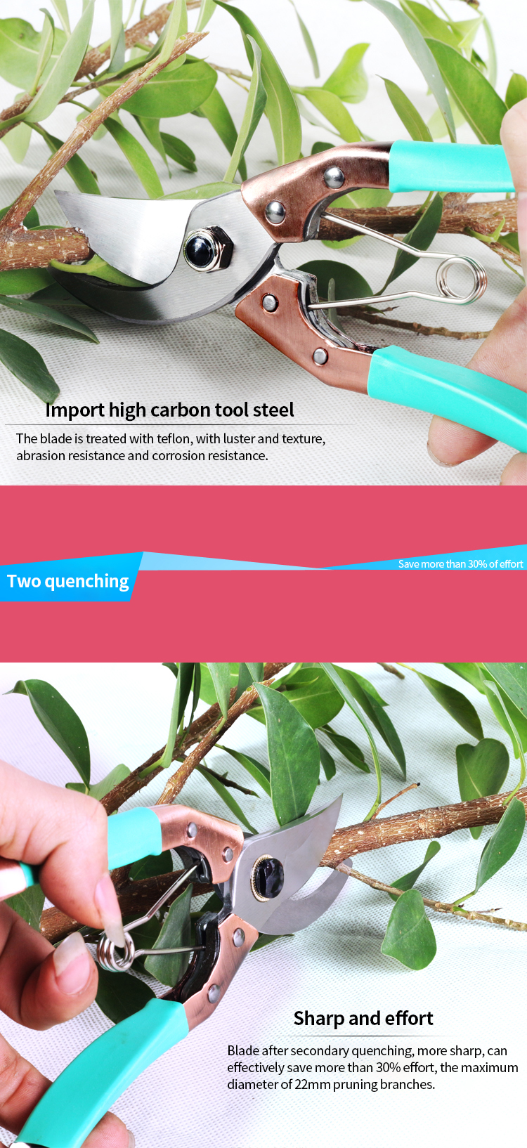 210mm Garden Farming Pruning Shears SK5 Carbon Steel Tree Cutting Scissors 20mm Cutting Capacity