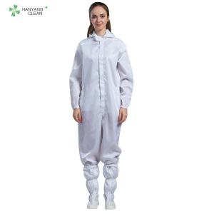 China ESD cleanroom anti-static hooded coverall white color with conductive fiber for parmaceutical industry wholesale