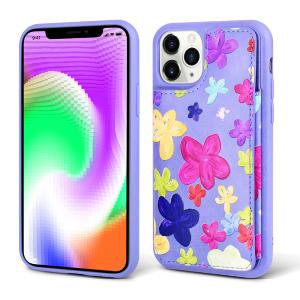 China Floral Pattern Card Pocket Phone Case Kickstand Makeup Mobile Cover For Iphone 12 wholesale