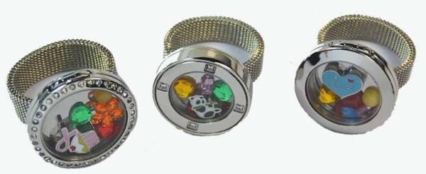 316L Stainless Steel Mesh Band Floating Charm Memory Living Locket Ring TGLR005