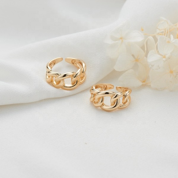 Brass Simple Design 14K Gold Plated Multi Shape Adjustable Ring