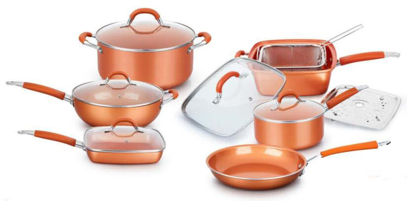 FDA approved copper Titanium ceramic coating 5pc aluminum cookware set stainless steel handles