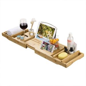 China Extendable Sides Luxury Bamboo Bathtub Caddy Trays for Books Tablets and Wine Glass wholesale