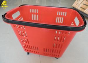 China 33L Shopping Basket With Wheels And Handle PU Wheels Red Colour Can Custom Logo wholesale