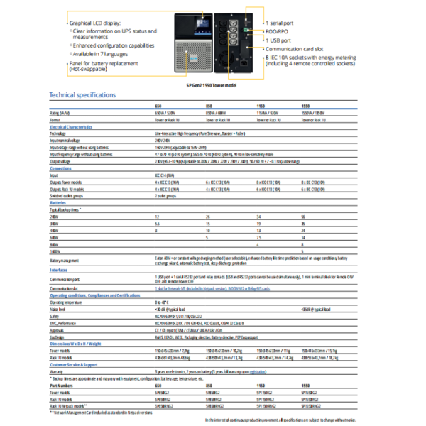 Eaton 5P Gen2 650VA 100Wh Line-interactive Tower UPS with 160V-294V Input Range