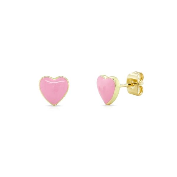 925 Sterling Silver Heart Shape Pink Enamel Stud Earrings for Little Girls'