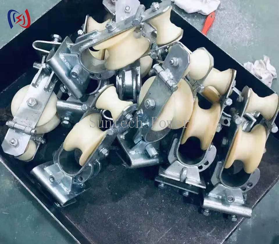 Aluminum/Nylon Sheave 20KN Conductor Stringing Block for Three Direction Transmission Stringing